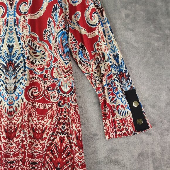 Rafaella‎ Womens Tunic Top S Red Paisley Grommet Button Trim Stretch Career - Picture 4 of 10